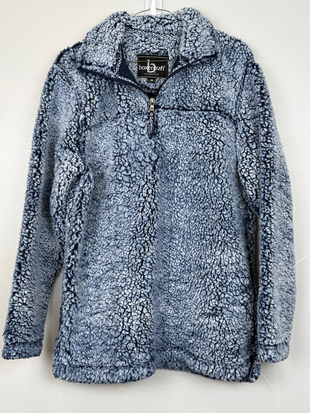 Boxercraft Sherpa Fleece Pullover 1/4 Zip Blue Cozy Winter Jacket Size M